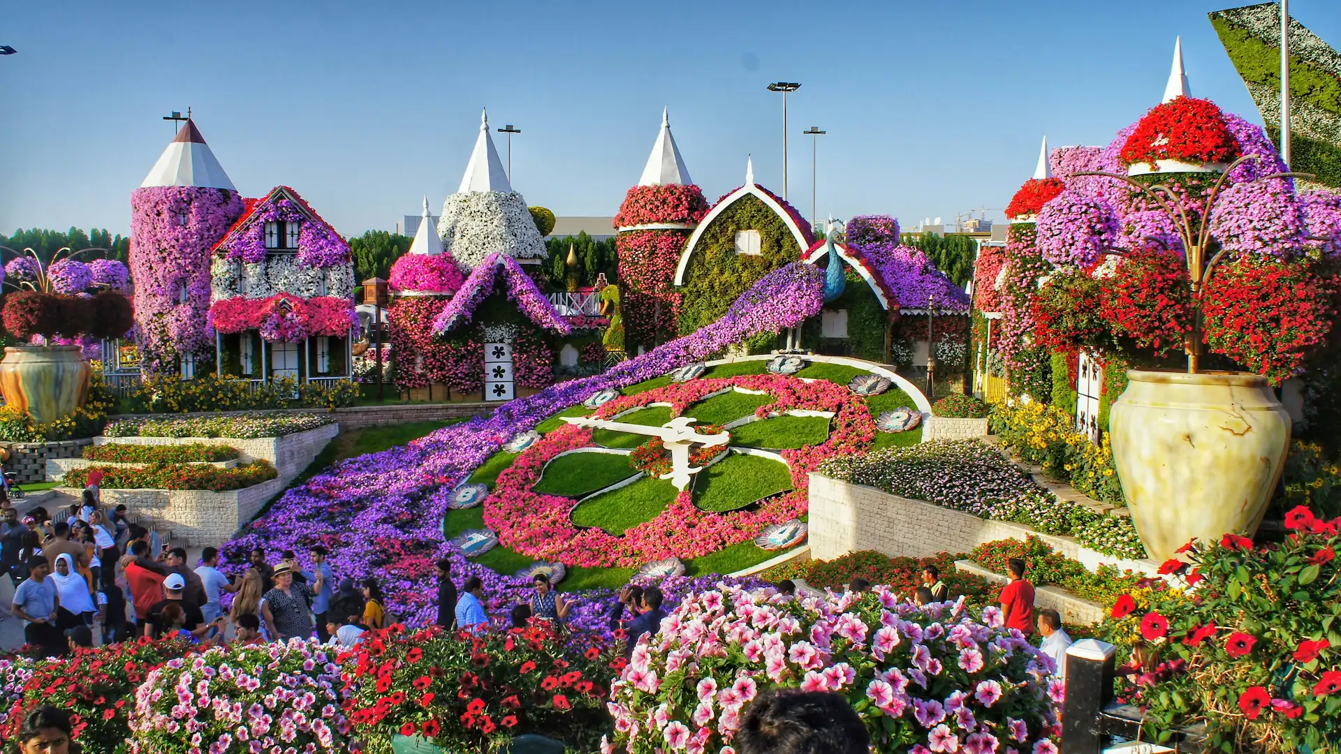 Dubai Miracle Garden is a colorful paradise in the desert, featuring over 50 million flowers arranged in creative and intricate designs. This garden is a seasonal attraction open from November to April and is home to floral displays shaped like castles, animals, and even airplanes. A unique spot for families and flower enthusiasts.